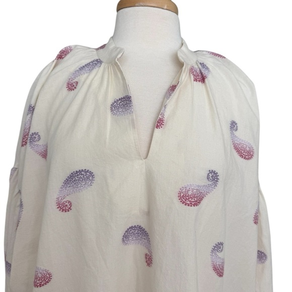 J. Jill Oversized Split-Neck Top White Blouse with Paisley Print Size XL - Picture 2 of 9